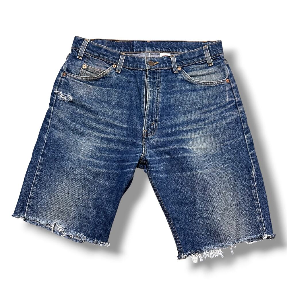 Vintage Levis 505 Jean Shorts Cut Off Denim Orange Tab Jorts USA 90s Y2k Sz 34